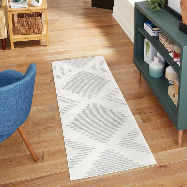 Ivory and Gray 3' 3 x 12' Kai Runner Area Rug Easy Clean 100% Polypropylene With Cotton Backing Modern Geometric Carpet for Living, Dining, Office, Bedroom for Sale at Rug Engine