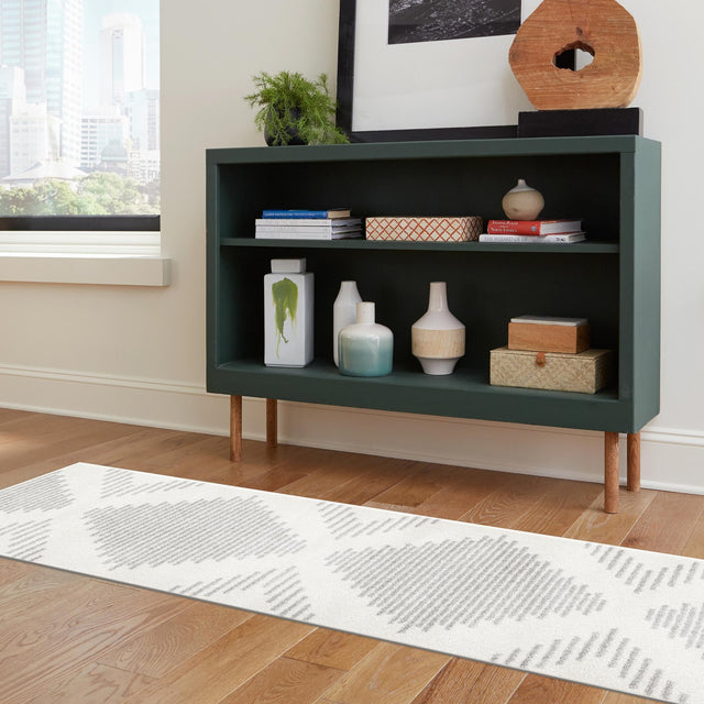 Ivory and Gray 3' 3 x 14' 1 Kai Runner Area Rug Easy Clean 100% Polypropylene With Cotton Backing Modern Geometric Carpet for Living, Dining, Office, Bedroom for Sale at Rug Engine