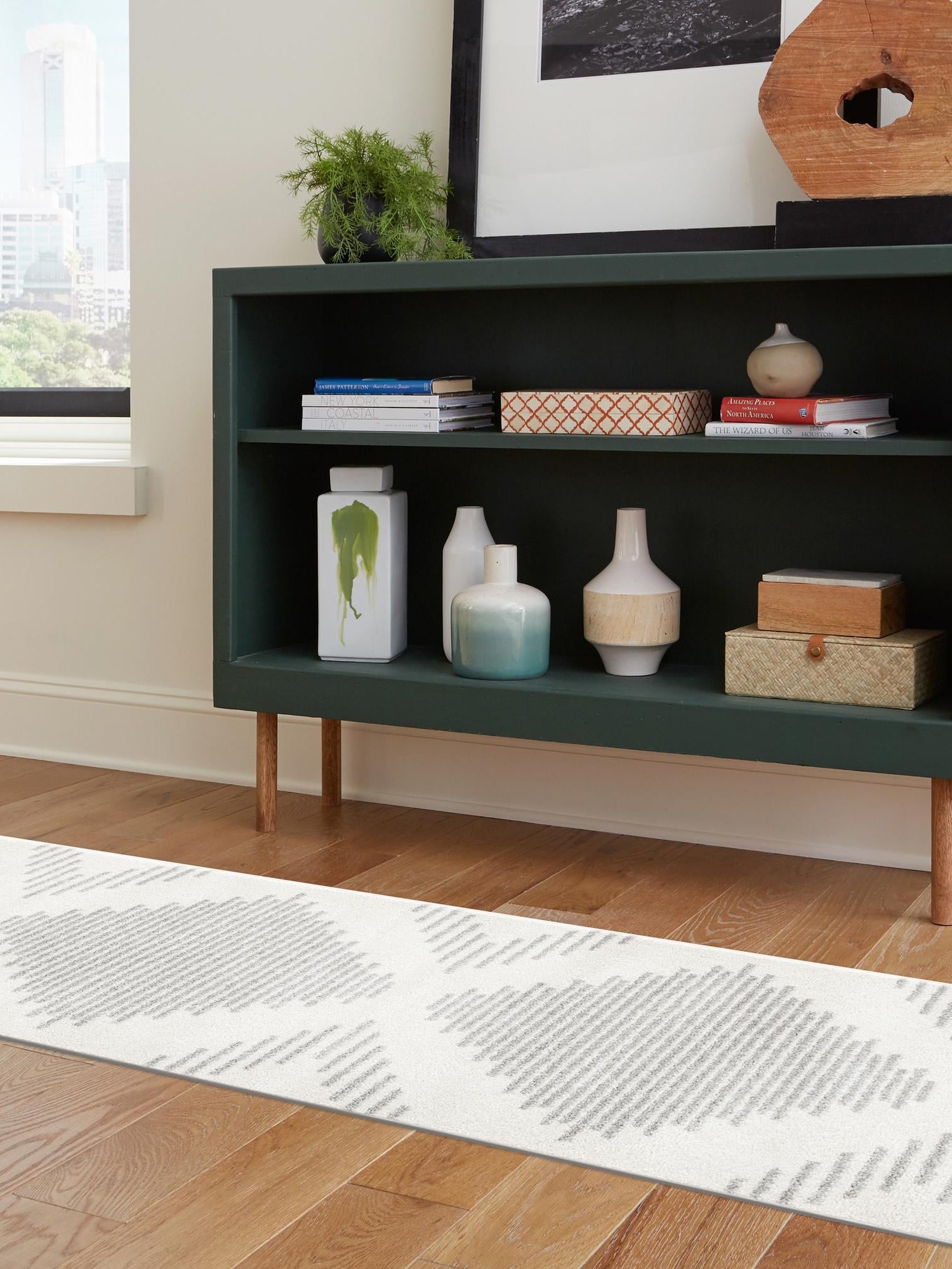Ivory and Gray 3' 3 x 12' Kai Runner Area Rug Easy Clean 100% Polypropylene With Cotton Backing Modern Geometric Carpet for Living, Dining, Office, Bedroom for Sale at Rug Engine