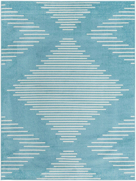 Light Blue 9' x 12' Kai Rectangle Area Rug Easy Clean 100% Polypropylene With Cotton Backing Modern Geometric Carpet for Living, Dining, Office, Bedroom for Sale at Rug Engine