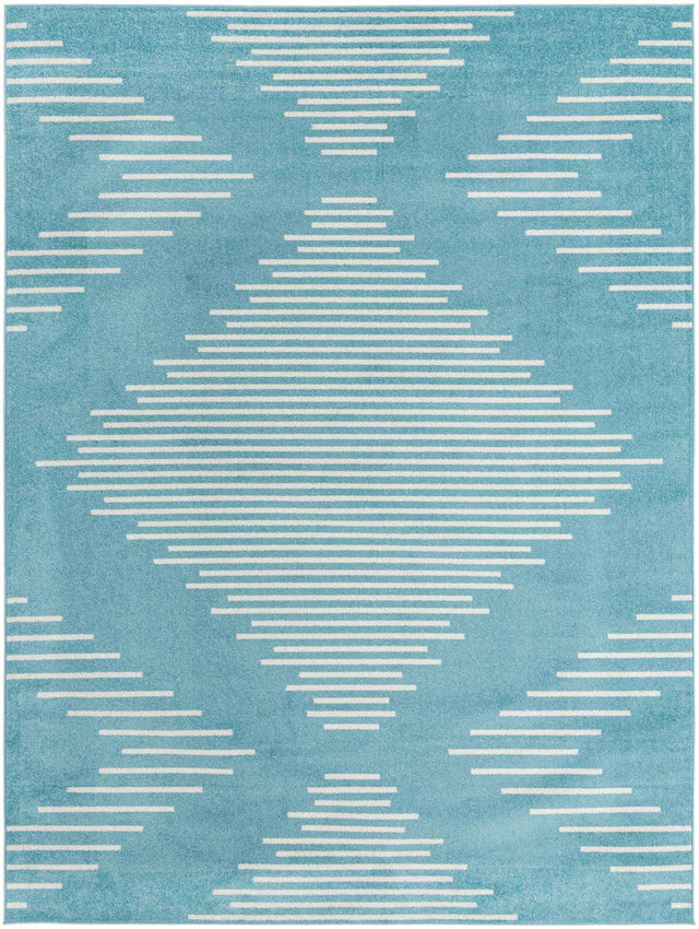 Light Blue 9' x 12' Kai Rectangle Area Rug Easy Clean 100% Polypropylene With Cotton Backing Modern Geometric Carpet for Living, Dining, Office, Bedroom for Sale at Rug Engine