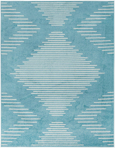 Light Blue 7' 10 x 10' Kai Rectangle Area Rug Easy Clean 100% Polypropylene With Cotton Backing Modern Geometric Carpet for Living, Dining, Office, Bedroom for Sale at Rug Engine
