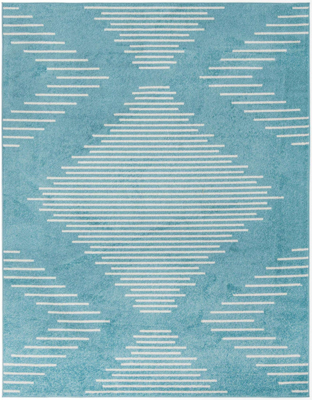 Light Blue 7' 10 x 10' Kai Rectangle Area Rug Easy Clean 100% Polypropylene With Cotton Backing Modern Geometric Carpet for Living, Dining, Office, Bedroom for Sale at Rug Engine