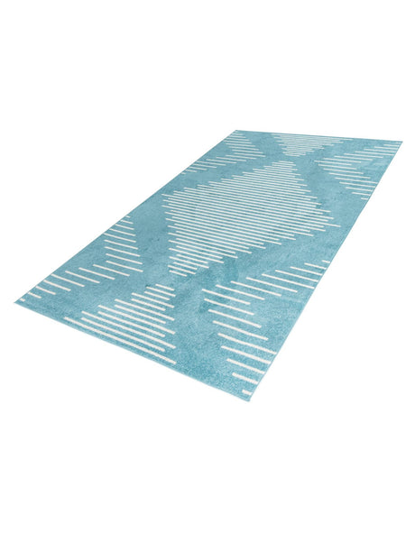 Light Blue 7' 1 x 10' Kai Rectangle Area Rug Easy Clean 100% Polypropylene With Cotton Backing Modern Geometric Carpet for Living, Dining, Office, Bedroom for Sale at Rug Engine