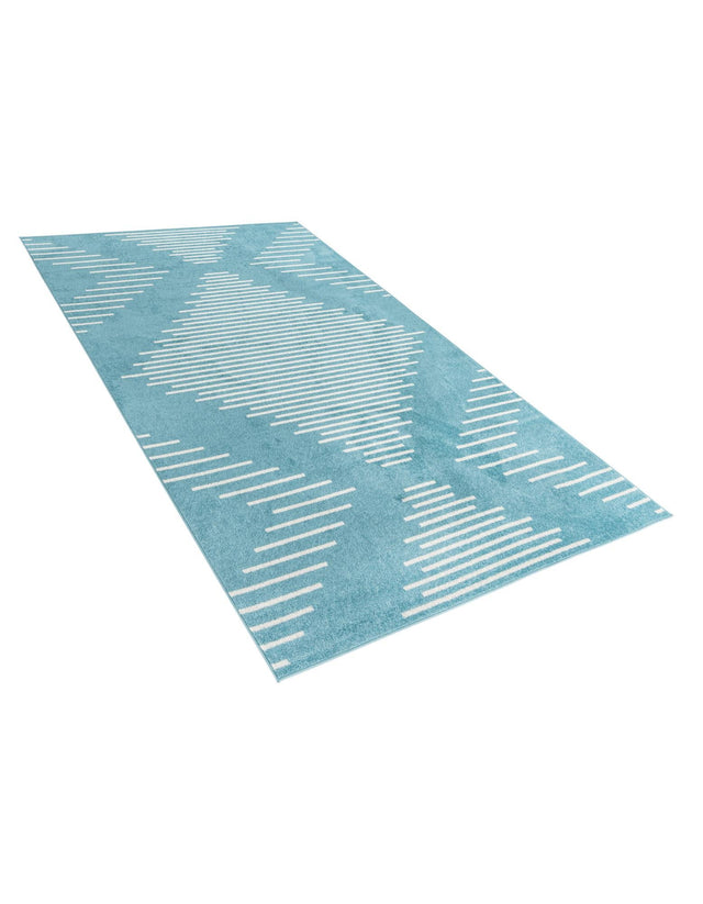 Light Blue 7' 1 x 10' Kai Rectangle Area Rug Easy Clean 100% Polypropylene With Cotton Backing Modern Geometric Carpet for Living, Dining, Office, Bedroom for Sale at Rug Engine