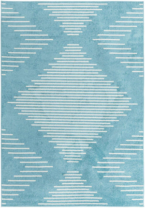 Light Blue 7' 1 x 10' Kai Rectangle Area Rug Easy Clean 100% Polypropylene With Cotton Backing Modern Geometric Carpet for Living, Dining, Office, Bedroom for Sale at Rug Engine
