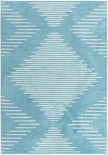 Light Blue 7' 1 x 10' Kai Rectangle Area Rug Easy Clean 100% Polypropylene With Cotton Backing Modern Geometric Carpet for Living, Dining, Office, Bedroom for Sale at Rug Engine