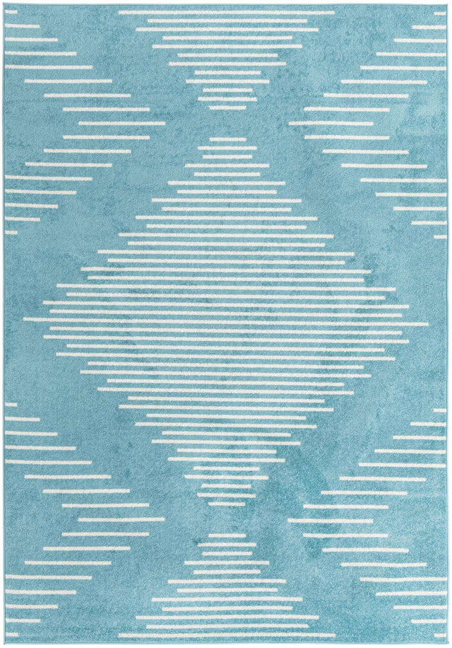 Light Blue 7' 1 x 10' Kai Rectangle Area Rug Easy Clean 100% Polypropylene With Cotton Backing Modern Geometric Carpet for Living, Dining, Office, Bedroom for Sale at Rug Engine