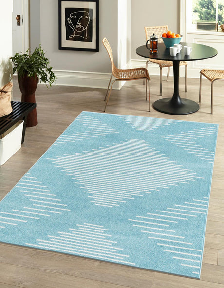 Light Blue 4' 1 x 6' 1 Kai Rectangle Area Rug Easy Clean 100% Polypropylene With Cotton Backing Modern Geometric Carpet for Living, Dining, Office, Bedroom for Sale at Rug Engine