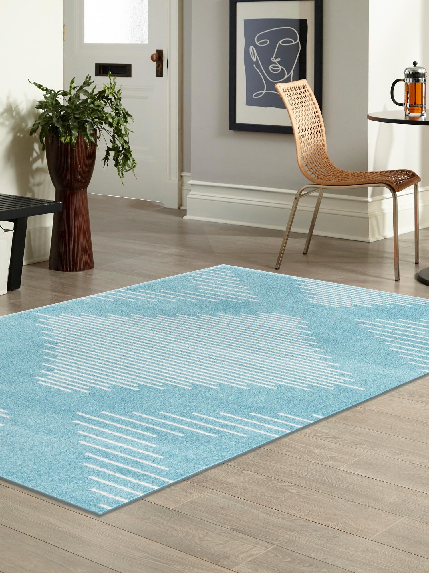 Light Blue 4' 1 x 6' 1 Kai Rectangle Area Rug Easy Clean 100% Polypropylene With Cotton Backing Modern Geometric Carpet for Living, Dining, Office, Bedroom for Sale at Rug Engine