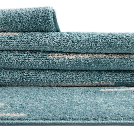 Light Blue 7' 1 x 10' Kai Rectangle Area Rug Easy Clean 100% Polypropylene With Cotton Backing Modern Geometric Carpet for Living, Dining, Office, Bedroom for Sale at Rug Engine