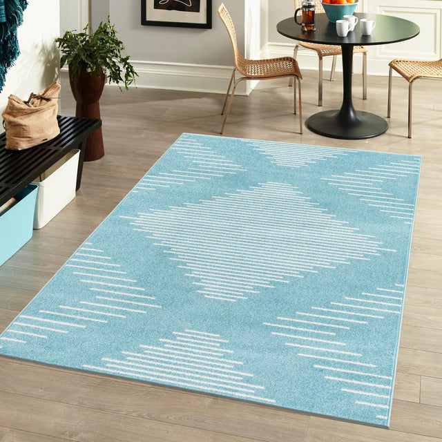 Light Blue 7' 10 x 10' Kai Rectangle Area Rug Easy Clean 100% Polypropylene With Cotton Backing Modern Geometric Carpet for Living, Dining, Office, Bedroom for Sale at Rug Engine