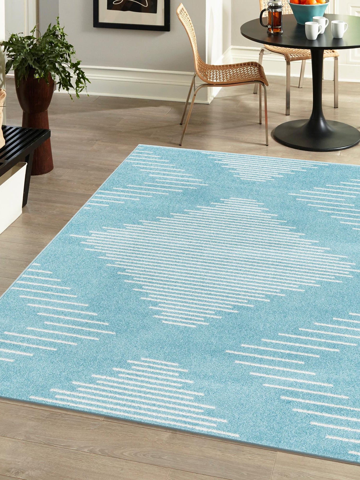 Light Blue 9' x 12' Kai Rectangle Area Rug Easy Clean 100% Polypropylene With Cotton Backing Modern Geometric Carpet for Living, Dining, Office, Bedroom for Sale at Rug Engine