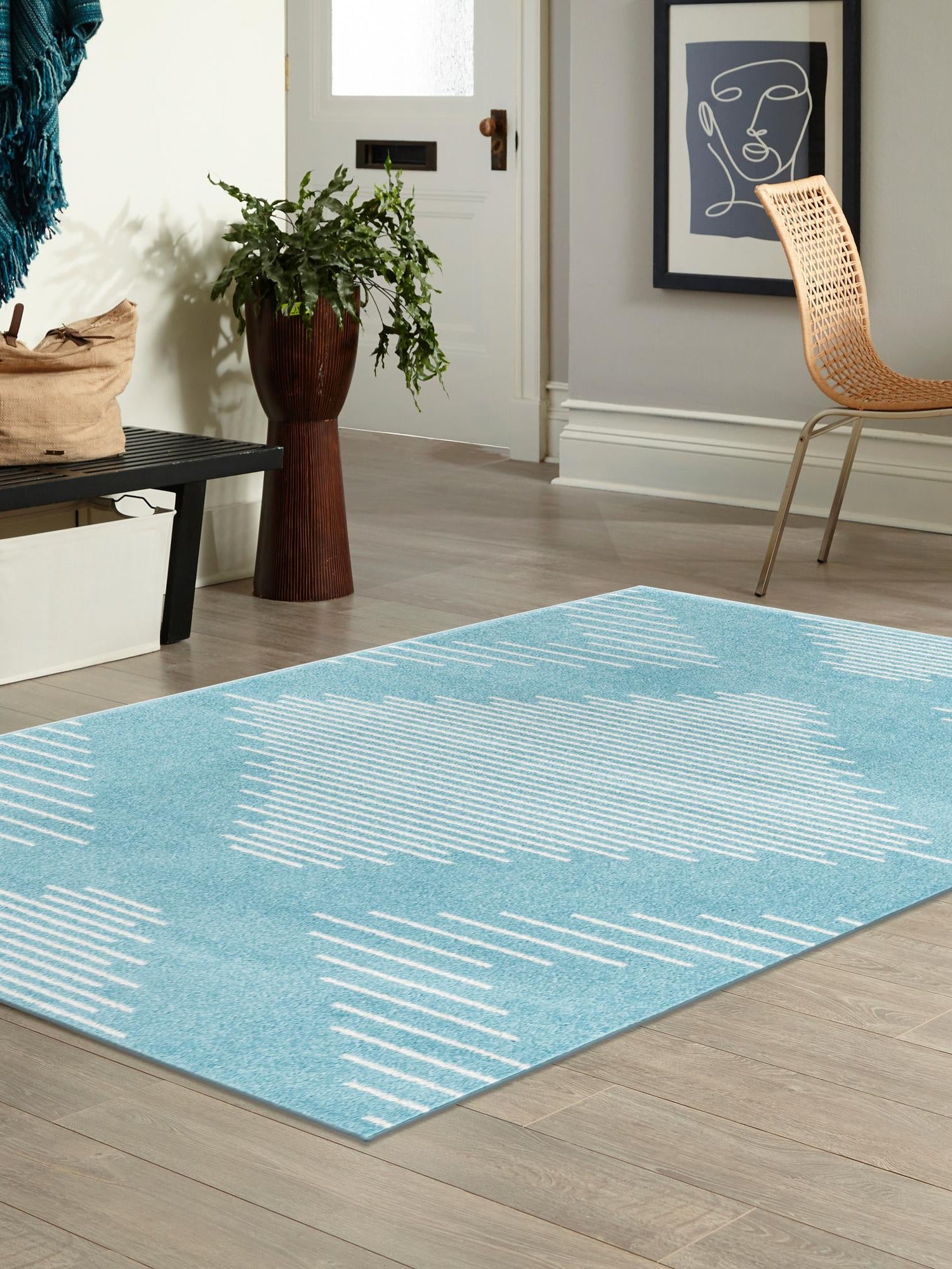 Light Blue 7' 1 x 10' Kai Rectangle Area Rug Easy Clean 100% Polypropylene With Cotton Backing Modern Geometric Carpet for Living, Dining, Office, Bedroom for Sale at Rug Engine