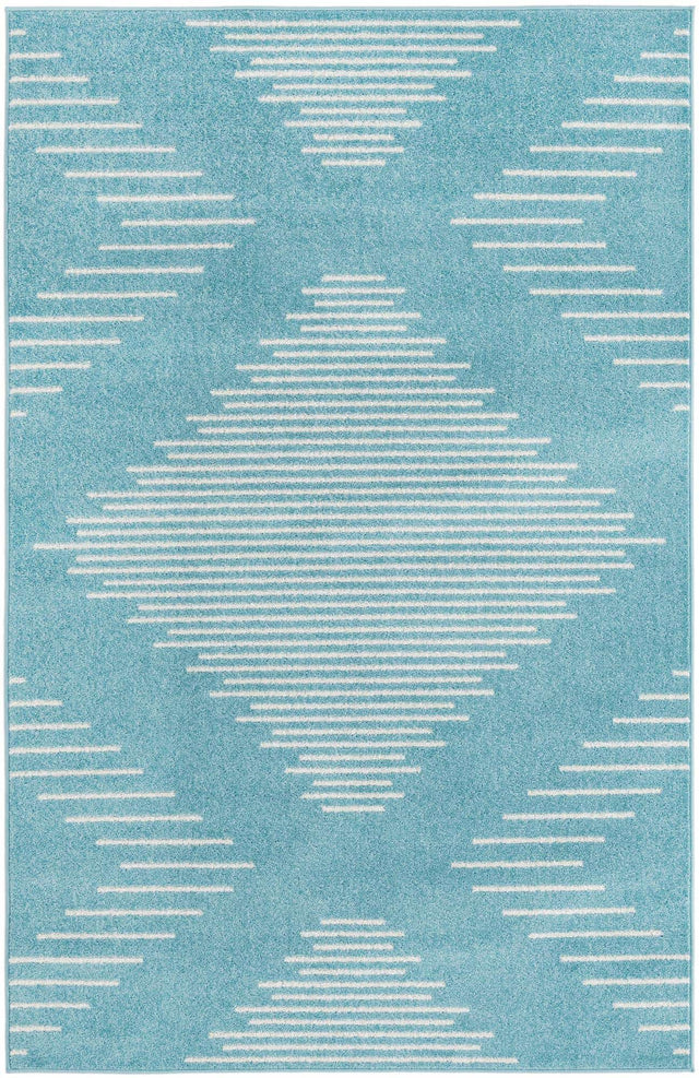 Light Blue 5' 3 x 8' Kai Rectangle Area Rug Easy Clean 100% Polypropylene With Cotton Backing Modern Geometric Carpet for Living, Dining, Office, Bedroom for Sale at Rug Engine