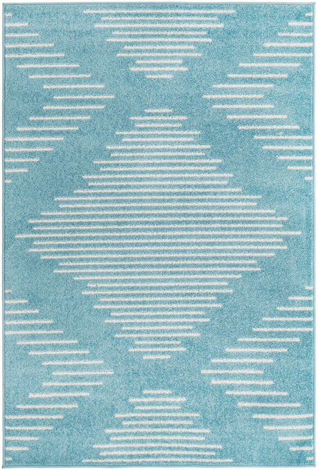 Light Blue 4' 1 x 6' 1 Kai Rectangle Area Rug Easy Clean 100% Polypropylene With Cotton Backing Modern Geometric Carpet for Living, Dining, Office, Bedroom for Sale at Rug Engine