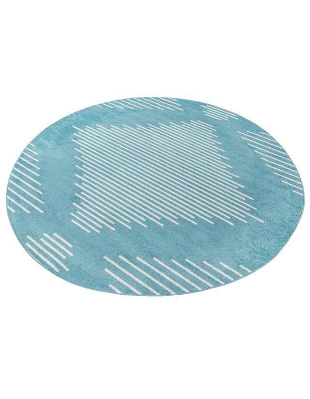 Light Blue 10' x 10' Kai Round Area Rug Easy Clean 100% Polypropylene With Cotton Backing Modern Geometric Carpet for Living, Dining, Office, Bedroom for Sale at Rug Engine