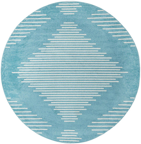 Light Blue 10' x 10' Kai Round Area Rug Easy Clean 100% Polypropylene With Cotton Backing Modern Geometric Carpet for Living, Dining, Office, Bedroom for Sale at Rug Engine