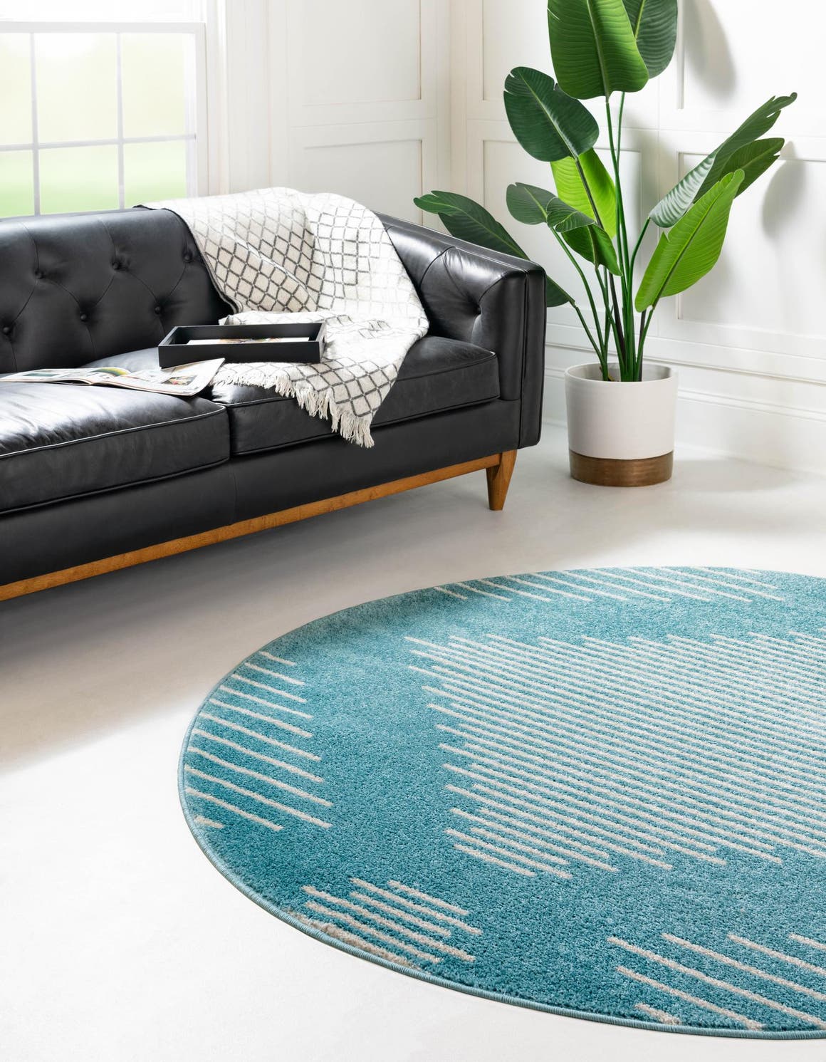 Light Blue 4' 1 x 4' 1 Kai Round Area Rug Easy Clean 100% Polypropylene With Cotton Backing Modern Geometric Carpet for Living, Dining, Office, Bedroom for Sale at Rug Engine