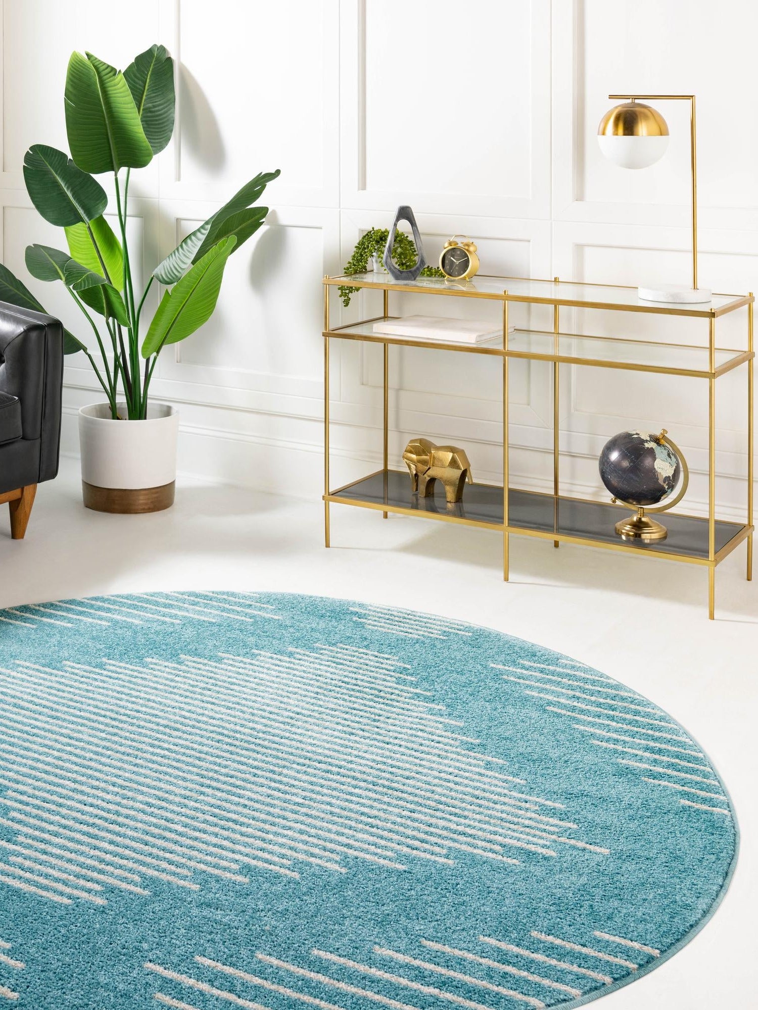 Light Blue 4' 1 x 4' 1 Kai Round Area Rug Easy Clean 100% Polypropylene With Cotton Backing Modern Geometric Carpet for Living, Dining, Office, Bedroom for Sale at Rug Engine