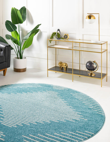 Light Blue 4' 1 x 4' 1 Kai Round Area Rug Easy Clean 100% Polypropylene With Cotton Backing Modern Geometric Carpet for Living, Dining, Office, Bedroom for Sale at Rug Engine