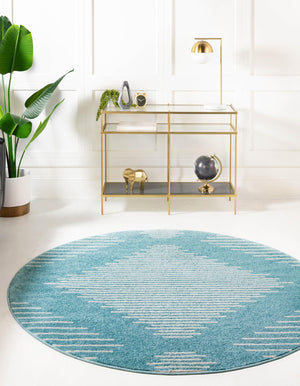 Light Blue 6' 1 x 6' 1 Kai Round Area Rug Easy Clean 100% Polypropylene With Cotton Backing Modern Geometric Carpet for Living, Dining, Office, Bedroom for Sale at Rug Engine