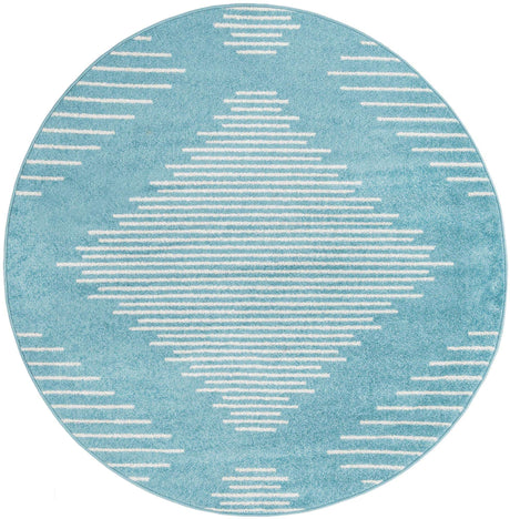 Light Blue 6' 1 x 6' 1 Kai Round Area Rug Easy Clean 100% Polypropylene With Cotton Backing Modern Geometric Carpet for Living, Dining, Office, Bedroom for Sale at Rug Engine
