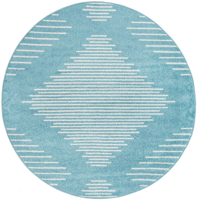 Light Blue 6' 1 x 6' 1 Kai Round Area Rug Easy Clean 100% Polypropylene With Cotton Backing Modern Geometric Carpet for Living, Dining, Office, Bedroom for Sale at Rug Engine