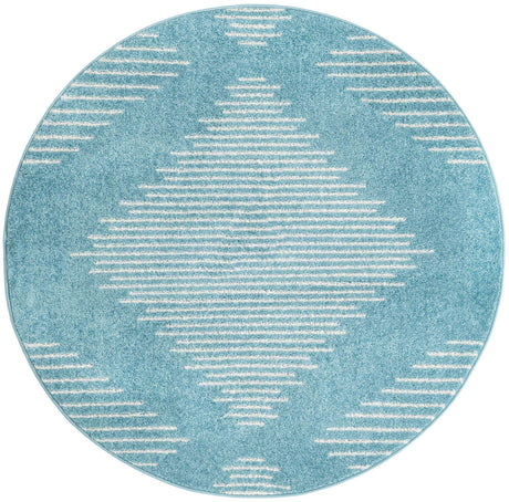 Light Blue 4' 1 x 4' 1 Kai Round Area Rug Easy Clean 100% Polypropylene With Cotton Backing Modern Geometric Carpet for Living, Dining, Office, Bedroom for Sale at Rug Engine