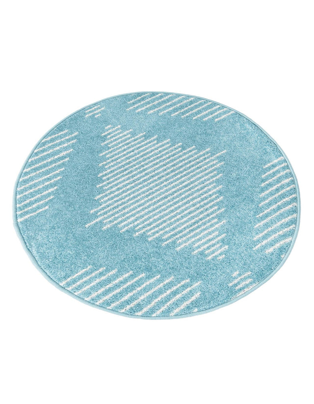 Light Blue 3' 1 x 3' 1 Kai Round Area Rug Easy Clean 100% Polypropylene With Cotton Backing Modern Geometric Carpet for Living, Dining, Office, Bedroom for Sale at Rug Engine