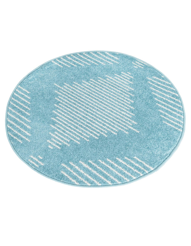 Light Blue 3' 1 x 3' 1 Kai Round Area Rug Easy Clean 100% Polypropylene With Cotton Backing Modern Geometric Carpet for Living, Dining, Office, Bedroom for Sale at Rug Engine