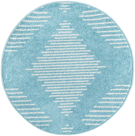 Light Blue 3' 1 x 3' 1 Kai Round Area Rug Easy Clean 100% Polypropylene With Cotton Backing Modern Geometric Carpet for Living, Dining, Office, Bedroom for Sale at Rug Engine