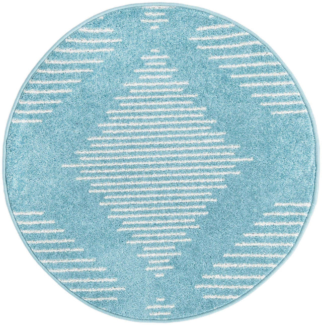 Light Blue 3' 1 x 3' 1 Kai Round Area Rug Easy Clean 100% Polypropylene With Cotton Backing Modern Geometric Carpet for Living, Dining, Office, Bedroom for Sale at Rug Engine