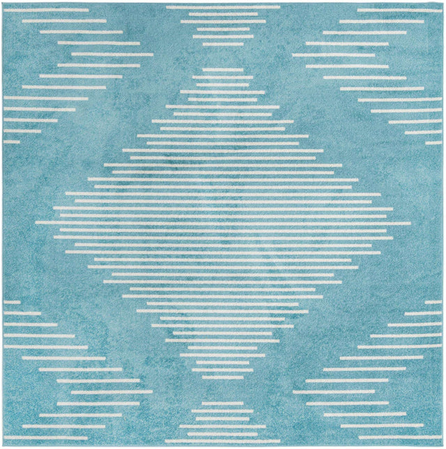 Light Blue 10' x 10' Kai Square Area Rug Easy Clean 100% Polypropylene With Cotton Backing Modern Geometric Carpet for Living, Dining, Office, Bedroom for Sale at Rug Engine