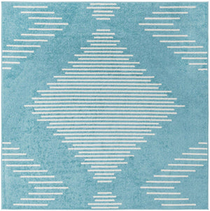 Light Blue 7' 1 x 7' 1 Kai Square Area Rug Easy Clean 100% Polypropylene With Cotton Backing Modern Geometric Carpet for Living, Dining, Office, Bedroom for Sale at Rug Engine
