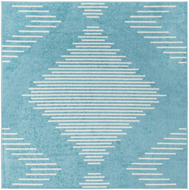 Light Blue 7' 1 x 7' 1 Kai Square Area Rug Easy Clean 100% Polypropylene With Cotton Backing Modern Geometric Carpet for Living, Dining, Office, Bedroom for Sale at Rug Engine