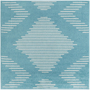 Light Blue 5' 3 x 5' 3 Kai Square Area Rug Easy Clean 100% Polypropylene With Cotton Backing Modern Geometric Carpet for Living, Dining, Office, Bedroom for Sale at Rug Engine