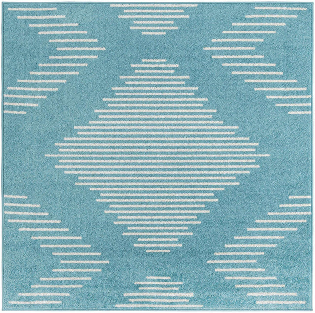 Light Blue 5' 3 x 5' 3 Kai Square Area Rug Easy Clean 100% Polypropylene With Cotton Backing Modern Geometric Carpet for Living, Dining, Office, Bedroom for Sale at Rug Engine