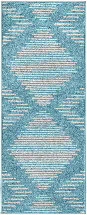 Light Blue 2' x 5' 3 Kai Runner Area Rug Easy Clean 100% Polypropylene With Cotton Backing Modern Geometric Carpet for Living, Dining, Office, Bedroom for Sale at Rug Engine