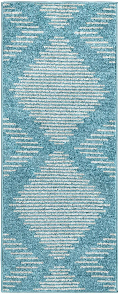 Light Blue 2' x 5' 3 Kai Runner Area Rug Easy Clean 100% Polypropylene With Cotton Backing Modern Geometric Carpet for Living, Dining, Office, Bedroom for Sale at Rug Engine