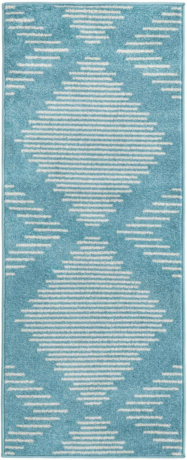 Light Blue 2' x 5' 3 Kai Runner Area Rug Easy Clean 100% Polypropylene With Cotton Backing Modern Geometric Carpet for Living, Dining, Office, Bedroom for Sale at Rug Engine