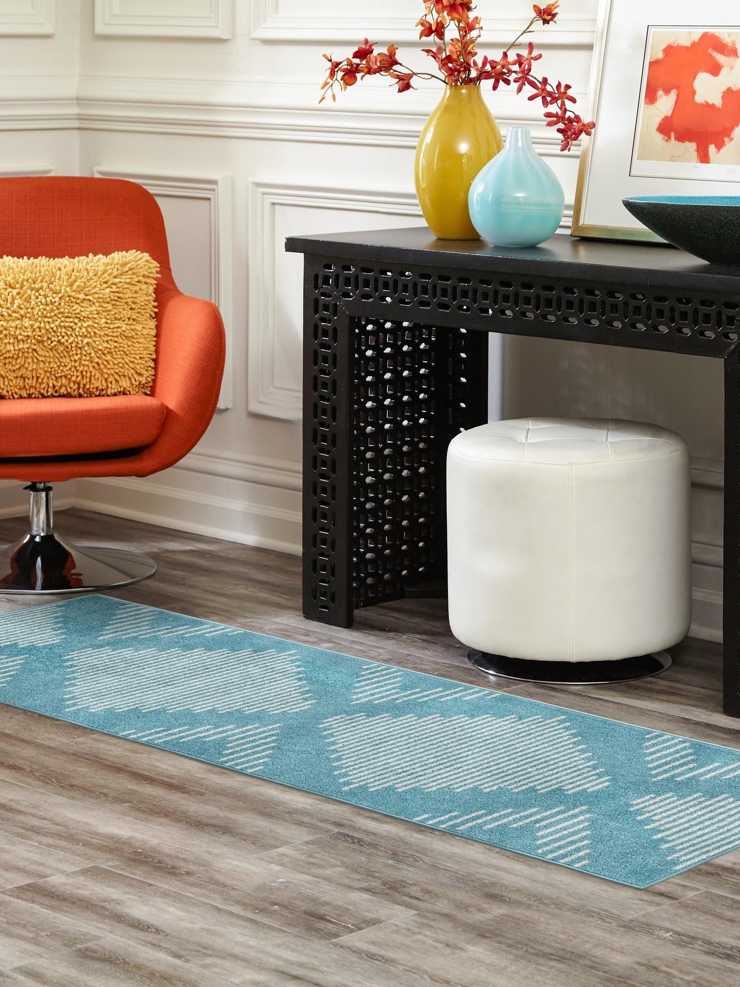 Light Blue 2' 7 x 10' Kai Runner Area Rug Easy Clean 100% Polypropylene With Cotton Backing Modern Geometric Carpet for Living, Dining, Office, Bedroom for Sale at Rug Engine