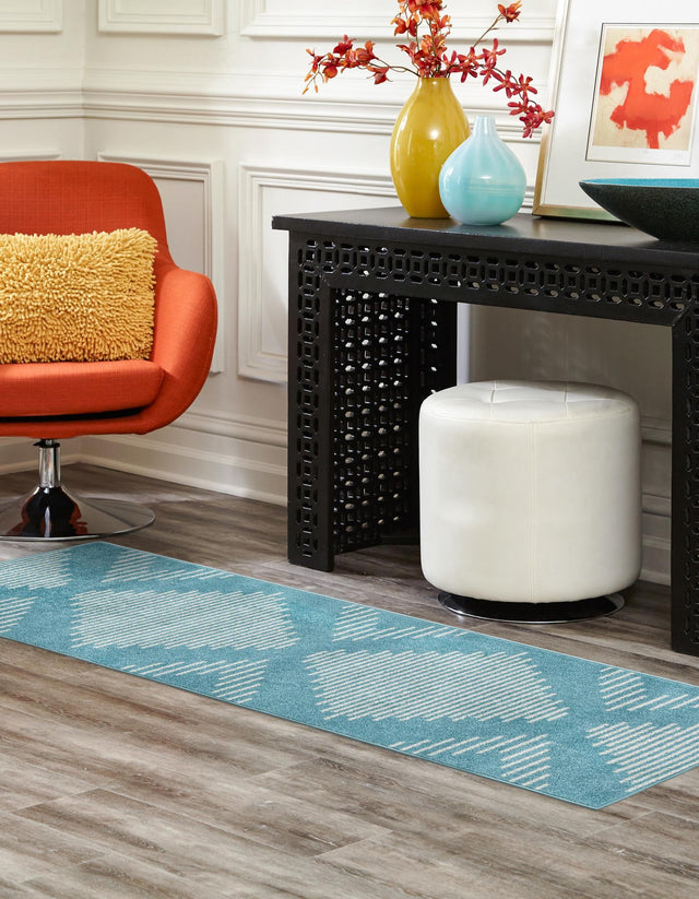 Light Blue 2' x 6' 1 Kai Runner Area Rug Easy Clean 100% Polypropylene With Cotton Backing Modern Geometric Carpet for Living, Dining, Office, Bedroom for Sale at Rug Engine