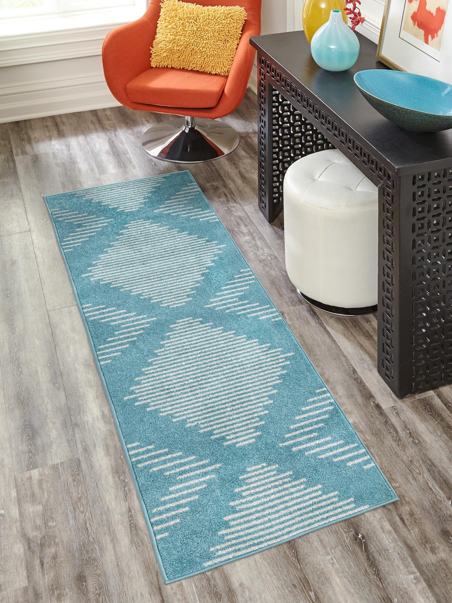 Light Blue 2' x 6' 1 Kai Runner Area Rug Easy Clean 100% Polypropylene With Cotton Backing Modern Geometric Carpet for Living, Dining, Office, Bedroom for Sale at Rug Engine