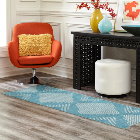 Light Blue 3' 3 x 12' Kai Runner Area Rug Easy Clean 100% Polypropylene With Cotton Backing Modern Geometric Carpet for Living, Dining, Office, Bedroom for Sale at Rug Engine