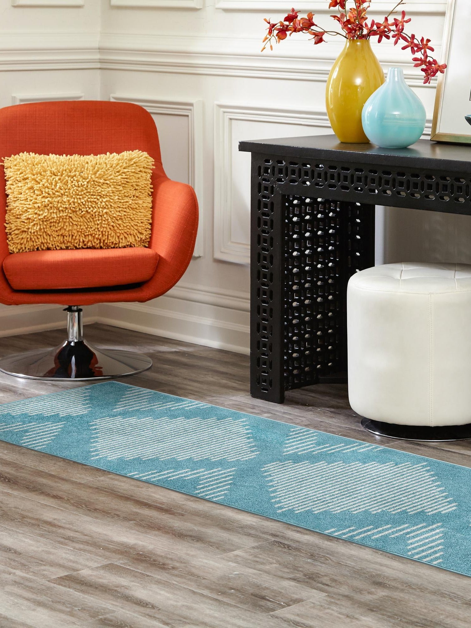Light Blue 2' x 8' Kai Runner Area Rug Easy Clean 100% Polypropylene With Cotton Backing Modern Geometric Carpet for Living, Dining, Office, Bedroom for Sale at Rug Engine