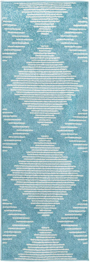 Light Blue 2' x 6' 1 Kai Runner Area Rug Easy Clean 100% Polypropylene With Cotton Backing Modern Geometric Carpet for Living, Dining, Office, Bedroom for Sale at Rug Engine