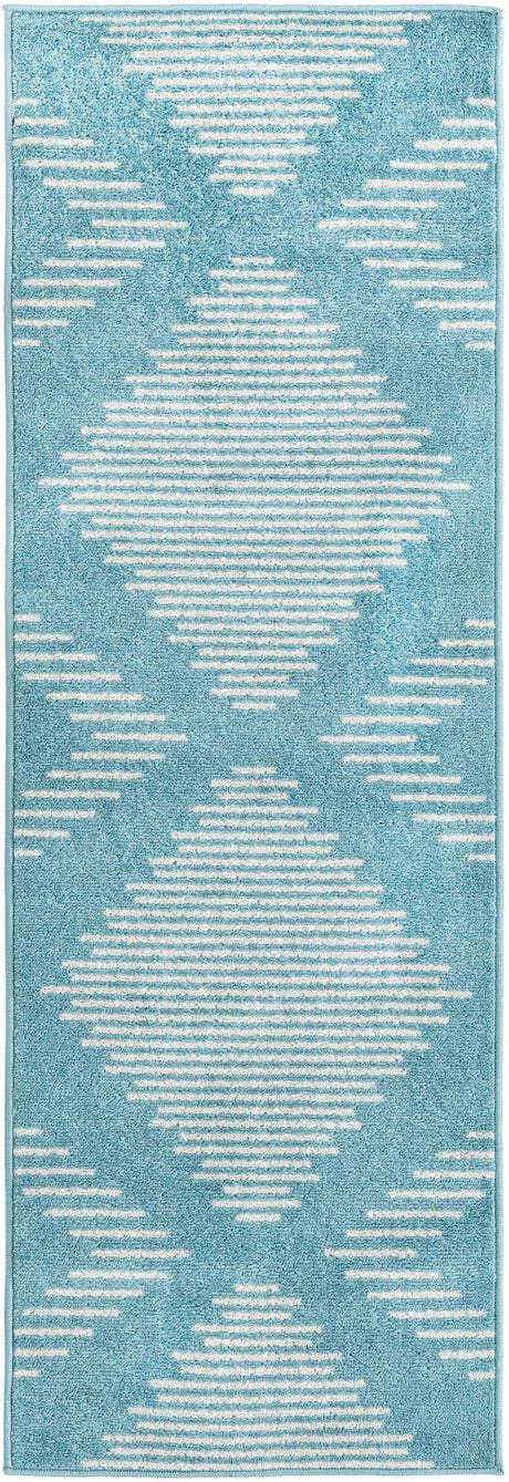 Light Blue 2' x 6' 1 Kai Runner Area Rug Easy Clean 100% Polypropylene With Cotton Backing Modern Geometric Carpet for Living, Dining, Office, Bedroom for Sale at Rug Engine