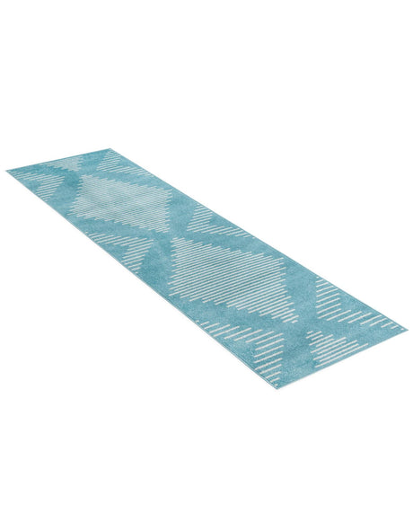 Light Blue 2' x 8' Kai Runner Area Rug Easy Clean 100% Polypropylene With Cotton Backing Modern Geometric Carpet for Living, Dining, Office, Bedroom for Sale at Rug Engine