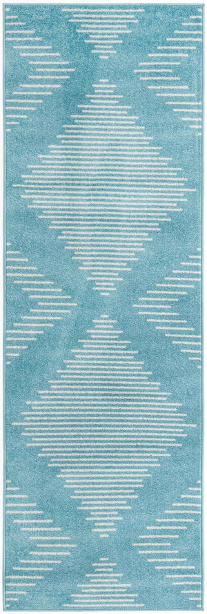 Light Blue 2' x 8' Kai Runner Area Rug Easy Clean 100% Polypropylene With Cotton Backing Modern Geometric Carpet for Living, Dining, Office, Bedroom for Sale at Rug Engine